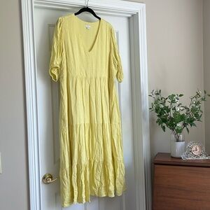 J Jill Yellow Gauze Tiered Midi dress